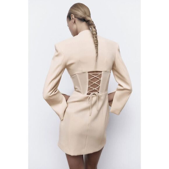 ZARA CORSET BLAZER DRESS BEIGE-PINK  - Picture 8 of 17